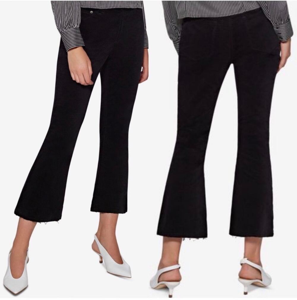 Avec Les Filles Flare-Leg Cropped Corduroy Pants in Black Women's Size 8